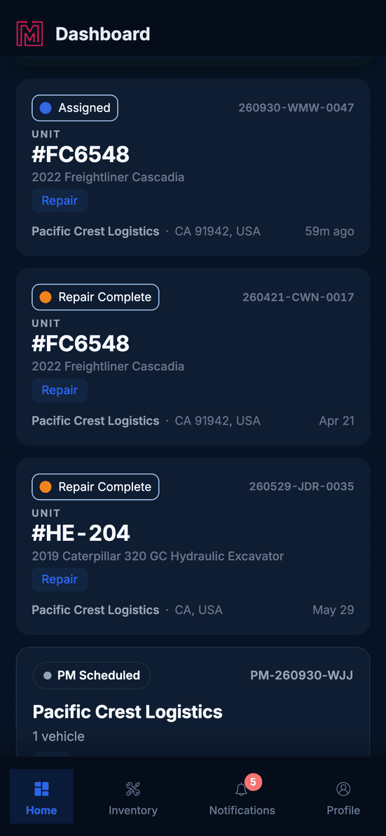MetaFleet technician view on a phone
