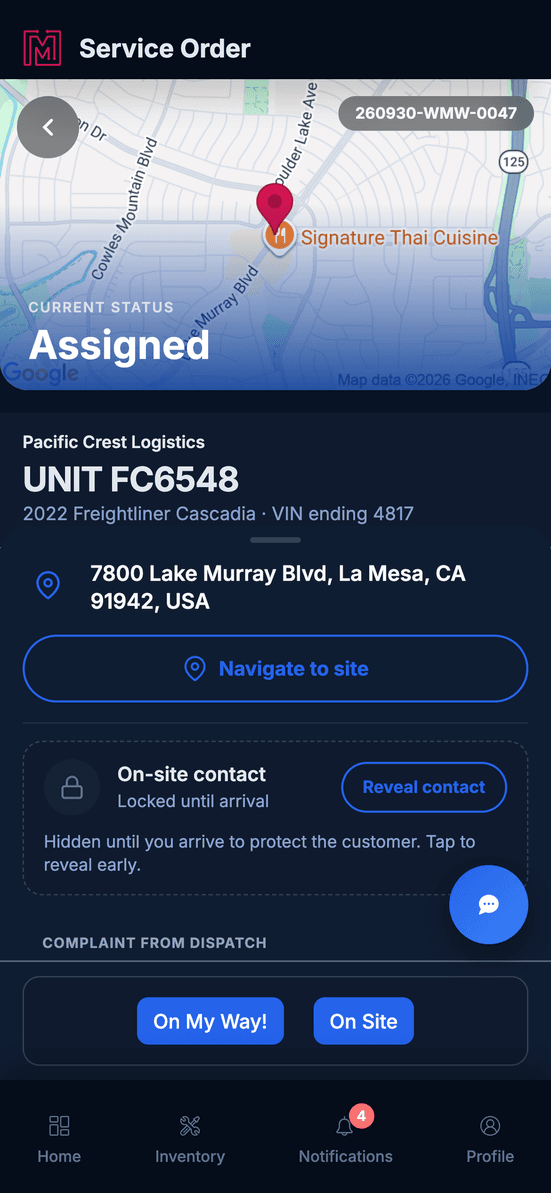 MetaFleet technician view on a phone