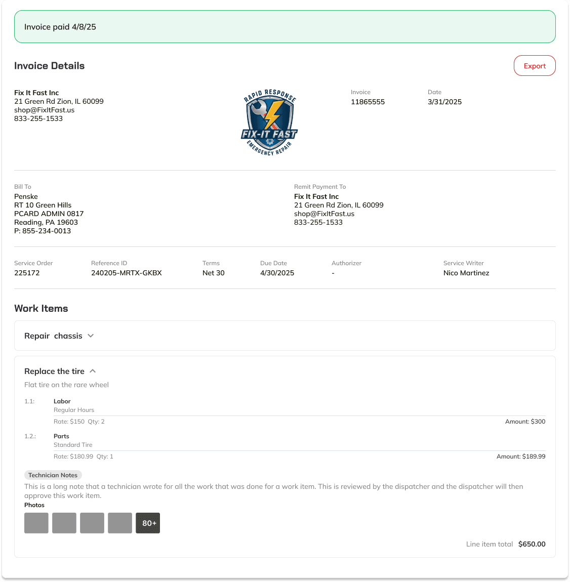 Invoice page