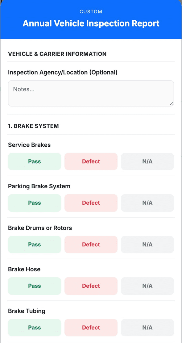 MetaFleet mobile PM and inspection screen